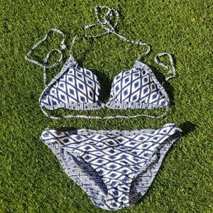 Sperry Women Bikini Blue and White Geometric Triangle Swimwear
